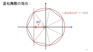 一辺の長さが	“１”	の円
360
7
正七角形の場合：
53
 