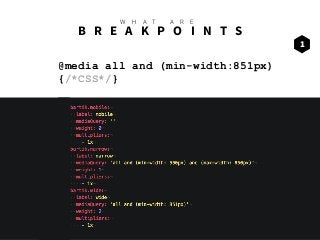 @ c h u m i l l a s # D r u p a l C a m p E S
@media all and (min-width:851px)
{/*CSS*/}
1
B R E A K P O I N T S
W H A T A R E
 