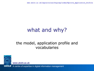 what and why? the model, application profile and vocabularies 