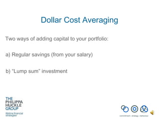 Dollar Cost Averaging b) “Lump sum” investment a) Regular savings (from your salary) Two ways of adding capital to your portfolio: 