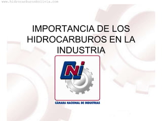 www.hidrocarburosbolivia.com




             IMPORTANCIA DE LOS
            HIDROCARBUROS EN LA
                 INDUSTRIA
 