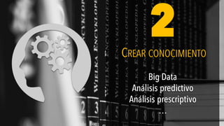 22CREAR CONOCIMIENTOCREAR CONOCIMIENTO
Big Data
Análisis predictivo
Análisis prescriptivo
…
Big Data
Análisis predictivo
Análisis prescriptivo
…
 