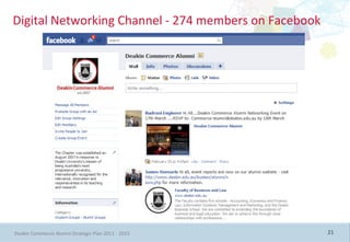 Digital Networking Channel - 274 members on Facebook




Deakin Commerce Alumni Strategic Plan 2011 - 2015      21
 