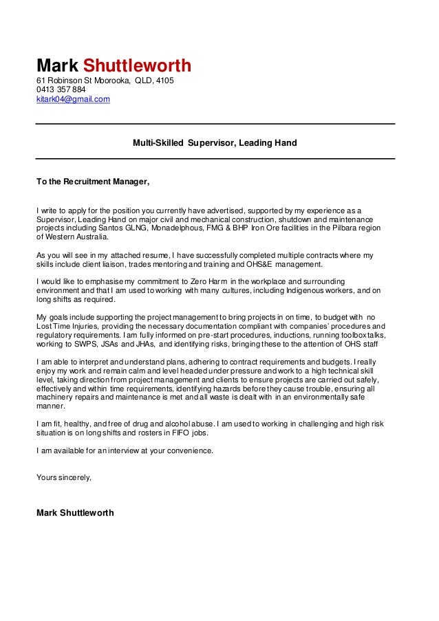 cover letter mark shuttleworth instructor cover letter