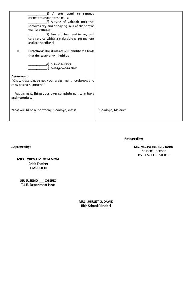 Detailed Lesson Plan inT.L.E. BEAUTY CARE: Nail Care Services - Nail