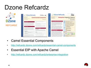 Dzone Refcardz
REFCARDZ

•  Camel Essential Components
• 

http://refcardz.dzone.com/refcardz/essential-camel-components

...