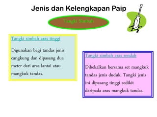 Tangki Simbah
Tangki simbah aras tinggi
Digunakan bagi tandas jenis
cangkung dan dipasang dua
meter dari aras lantai atau
mangkuk tandas.
Tangki simbah aras rendah
Dibekalkan bersama set mangkuk
tandas jenis duduk. Tangki jenis
ini dipasang tinggi sedikit
daripada aras mangkuk tandas.
Jenis dan Kelengkapan Paip
 
