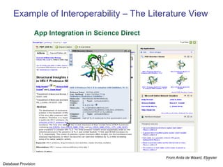 Example of Interoperability – The Literature View From Anita de Waard, Elsevier  Database Provision 