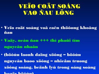 VEÏO COÄT SOÁNG
VAØ ÑAU LÖNG
• Veïo coät soáng voâ caên thöôøng khoâng
ñau
• Vaäy, neáu ñau +++ thì phaûi tìm
nguyeân nhaân
• (böôùu laønh daïng xöông – böôùu
nguyeân baøo xöông – nhieãm truøng
xöông soáng, beänh lyù trong oáng soáng

 