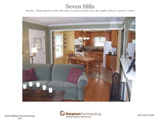 Seven Hills Kitchen – Demo partition walls and closet to open to living room, tile, maple cabinetry, granite counter 