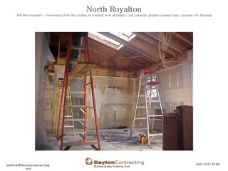North Royalton Kitchen remodel – conversion from flat ceiling to vaulted, new skylights, oak cabinets, granite counter top...