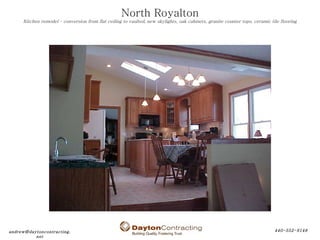 North Royalton Kitchen remodel – conversion from flat ceiling to vaulted, new skylights, oak cabinets, granite counter top...