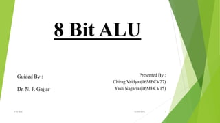 8 Bit ALU
Presented By :
Chirag Vaidya (16MECV27)
Yash Nagaria (16MECV15)
12/29/2016 18 Bit ALU
Guided By :
Dr. N. P. Gajjar
 
