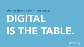 DIGITAL
IS THE TABLE.
DIGITAL ISN’T A SEAT AT THE TABLE.
#DSPhilly
 