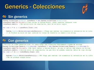 Generics - Colecciones Sin generics Con generics C# 