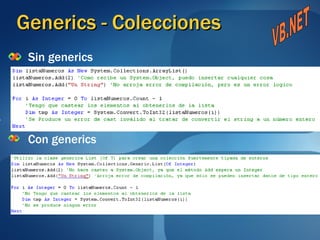 Generics - Colecciones Sin generics Con generics VB.NET 