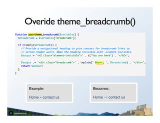 Overide theme_breadcrumb()




 Example:"            Becomes:"
 "                    "
 Home » contact us"   Home   contact us"
 