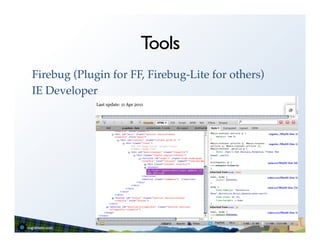 Tools
Firebug (Plugin for FF, Firebug-Lite for others)!
IE Developer!
 