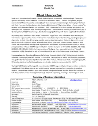 Solicitant Albert J Faul Comprehensive Curriculum Vitae November 2016 ...