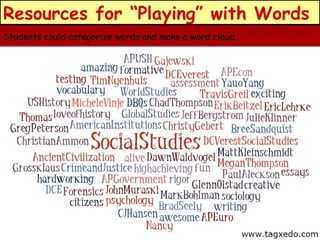 Resources for “Playing” with Words
Students could categorize words and make a word cloud.

 