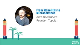 JEFF NICKOLOFF
Founder, Topple
From Monoliths to
Microservices
 
