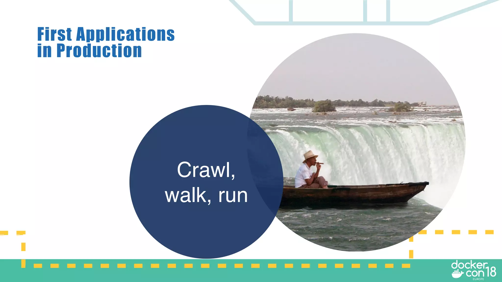 First Applications
in Production
Crawl,
walk, run
 