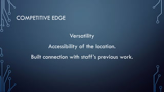 COMPETITIVE EDGE
Versatility
Accessibility of the location.
Built connection with staff’s previous work.
 