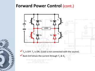 T4 is OFF. T2 is ON. (Load is not connected with the source).
Back Emf drives the current through T2 & D3
Forward Power Control (cont.)
 