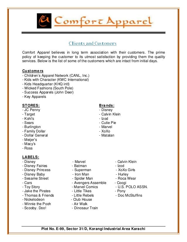 COMFORT APPAREL COMPANY PROFILE