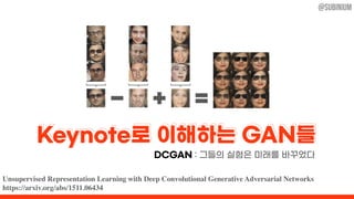 Unsupervised Representation Learning with Deep Convolutional Generative Adversarial Networks
https://arxiv.org/abs/1511.06434
@subinium
 