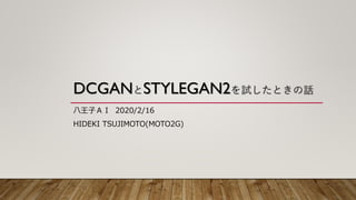 DCGANとSTYLEGAN2を試したときの話
八王子ＡＩ 2020/2/16
HIDEKI TSUJIMOTO(MOTO2G)
 