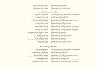 22
Fausto Afonso Pereira Santos
Clébio Estevam de Oliveira
Guilherme da Silva e Santos
Representante de Matemática
Representante de Ciências da Natureza
Representante de Ciências Humanas
Comissão Regional de Itumbiara
Sandra de Bessa Arantes
Simone Ferreira Borges Araújo
Roselaine Claro Costa
Pauliana Borges de Faria Santos
Suzy Mary Mortoza Resende
Dulcineia Pereira Silva
Luceir Aparecida Oliveira
Tariana Mortosa
Maria Aparecida de Lima
Juliano Guerra Rocha
Vécia de Fátima Vitorino
Luciana Carolina de Lima
Janice Soares Borges dos Santos Souza
Maria das Graças Silva Medeiros
Rosana Dias da Silva
Rodrigo Fedrigo Camargo
Monica Aparecida Santos
Maraisa Medeiros dos Santos Carvalho
Paulo Sergio Chagas
Eli Anai Vaz Vieira
Coordenadora Regional de Educação, Cultura e Esporte
Secretária Municipal de Educação
Diretora de Núcleo Pedagógico
Coordenadora Pedagógica
Representante do Conselho Municipal de Educação
Representante do Sintego
Representante das Escolas Particulares
Representante da Educação Infantil
Representante do Ensino Fundamental – Anos Iniciais
Representante do Ensino Fundamental – Anos Iniciais
Representante do Ensino Fundamental – Anos Finais
Representante do Ensino Fundamental – Anos Finais
Representante de Linguagem
Representante de Matemática
Representante de Ciências da Natureza
Representante de Ciências Humanas
Representante de Linguagem
Representante de Matemática
Representante de Ciências da Natureza
Representante de Ciências Humanas
Comissão Regional de Jataí
Marina Silveira Martins
Jeane Idalina Bonifácio
Wânia Soares da Silva Carvalho
Nilva Tomásia da Silva Lima
Ana Kátia Ferreira de Assis
Ana Clara Pereira Assis Alves Almeida
Cátia Madalena Menezes
Oneida Fernandes
Dalvina Izabel Alves de Araújo
Coordenadora Regional de Educação, Cultura e Esporte
Secretária Municipal de Educação
Diretora de Núcleo Pedagógico
Coordenadora Pedagógica
Representante do Conselho Municipal de Educação
Representante das Escolas Particulares
Representante da Educação Infantil
Representante do Ensino Fundamental – Anos Iniciais
Representante do Ensino Fundamental – Anos Finais
 