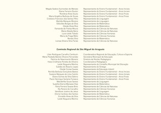 33
Magda Seabra Guimarães de Menzes
Elaine Ferreira Doutor
Romênia Alves Souto
Maria Angélica Barbosa de Sousa
Cristiano Francisco dos Santos Filho
Marilda Marques Moreira
Edlurdes Borges da Silva
Gleide Alves Rios
Fernanda de Freitas Moura
Maria Abadia Barra
Luce-Leide Toledo
Maria da Fraga Melo
Renata Silva
Larissa Silveira Silva Farias
Representante do Ensino Fundamental – Anos Iniciais
Representante do Ensino Fundamental – Anos Iniciais
Representante do Ensino Fundamental – Anos Finais
Representante do Ensino Fundamental – Anos Finais
Representante de Linguagem
Representante de Linguagem
Representante de Matemática
Representante de Matemática
Representante de Ciências da Natureza
Representante de Ciências da Natureza
Representante de Ciências Humanas
Representante de Ciências Humanas
Representante de Matemática
Representante de Ciências da Natureza
Comissão Regional de São Miguel do Araguaia
Lilian Rodrigues Carvalho Cambuim
Maria Piedade Batista Oliveira Fernandes
Patrícia do Nascimento Moreira
Hiara Cristhiane Portela de Oliveira
Leide Nogueira Martins
Suêdes do Rosario Lopes
Cleide Cortez Soares
Ronilda Barbosa Gonçalves Bastos
Susiene Marques de Lima Camilo
Eliana Gomes da Silva Sabino
Paulo Henrique Santana Fonseca
Wanderléa Sousa Santos
Suzelita Eterna Menezes Dias
Fãnia Ferreira Soares Brito
Ely Pereira de Carvalho
Vandione Justino de Jesus
Divina Cardoso dos Santos
Enivaldo Alves da Silva
Leide Nogueira Martins
Coordenadora Regional de Educação, Cultura e Esporte
Secretária Municipal de Educação
Diretora de Núcleo Pedagógico
Coordenadora Pedagógica
Representante do Conselho Municipal de Educação
Representante do Sintego
Representante da Educação Infantil
Representante do Ensino Fundamental – Anos Iniciais
Representante do Ensino Fundamental – Anos Iniciais
Representante do Ensino Fundamental – Anos Finais
Representante do Ensino Fundamental – Anos Finais
Representante de Linguagem
Representante de Matemática
Representante de Ciências da Natureza
Representante de Ciências Humanas
Representante de Linguagem
Representante de Matemática
Representante de Ciências da Natureza
Representante de Ciências Humanas
 