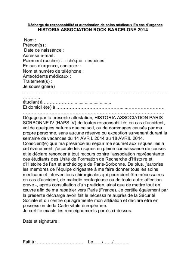Modèle de décharge de responsabilités association Modèle de décharge de responsabilités association