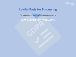 Lawful Basis for Processing
For processing to be lawful there are a number of
LAWFUL BASIS FOR PROCESSING
 