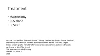 Ductal carcinoma in situ of breast - classification and management | PPTX