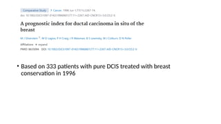 Ductal carcinoma in situ of breast - classification and management | PPTX