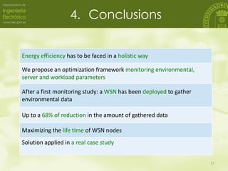 4. Conclusions
Energy efficiency has to be faced in a holistic way
We propose an optimization framework monitoring environ...