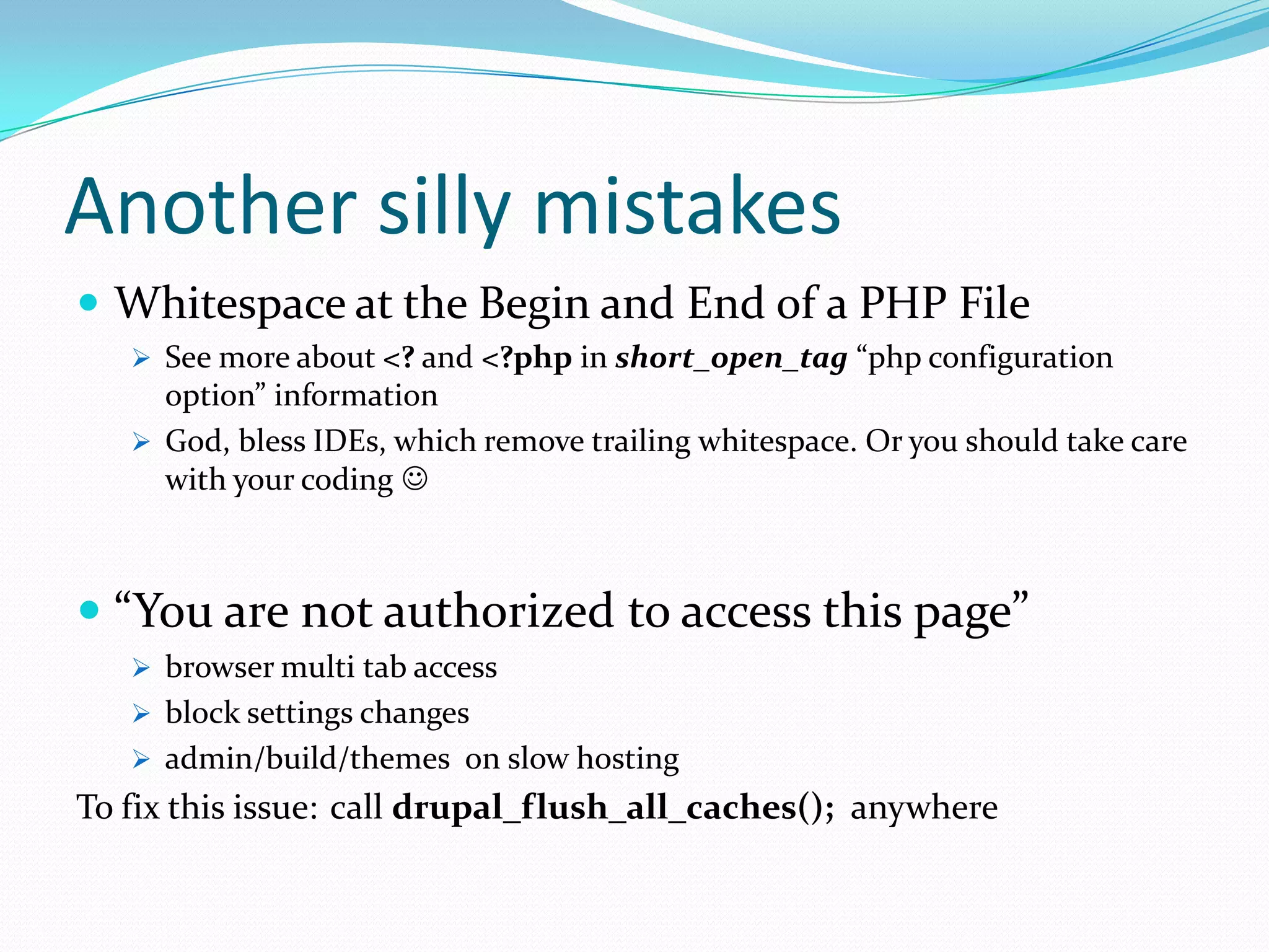 Dear friend - .htaccess.htaccess was not uploaded (Access Denied message, Disabled Clean urls)RewriteRule ^(.*)$ index.php?q=$1 [L,QSA]“PHP: Error parsing …” - () was in .htaccess commentshttp://example.com -> http://www.example.com# RewriteCond %{HTTP_HOST} ^example\.com$ [NC]