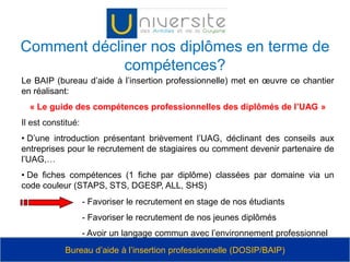  « Favoriser une appropriation par l’étudiant, des compétences liées au diplôme préparé », pour mieux se valoriser sur le marché de l’emploi 