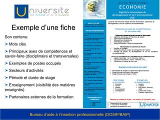  Mettre les formations de l’UAG en perspective avec l’environnement professionnel.Construire une nouvelle culture professionnelle Mieux concevoir la fiche RNCP et le supplément au diplôme