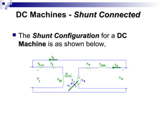 DC Machines - Shunt ConnectedShunt Connected
 The Shunt ConfigurationShunt Configuration for a DCDC
MachineMachine is as shown below,
 