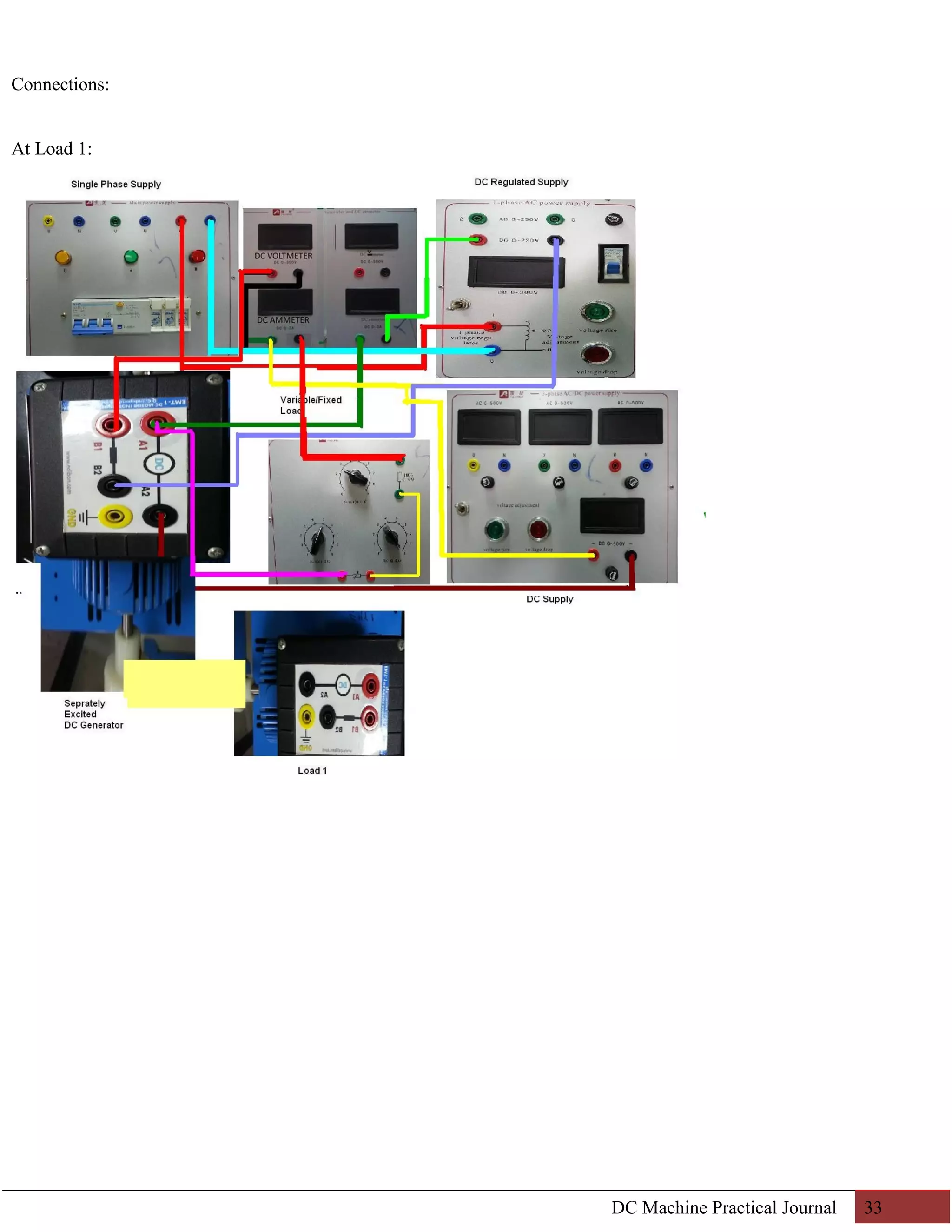Connections: 
At Load 1: 
DC Machine Practical Journal 33 
 
