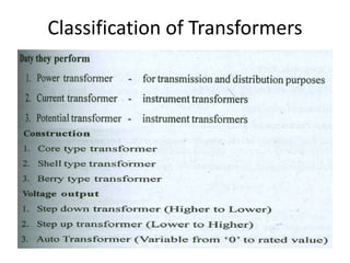 Classification of Transformers
 