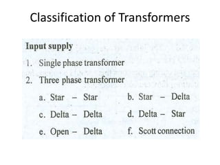 Classification of Transformers
 