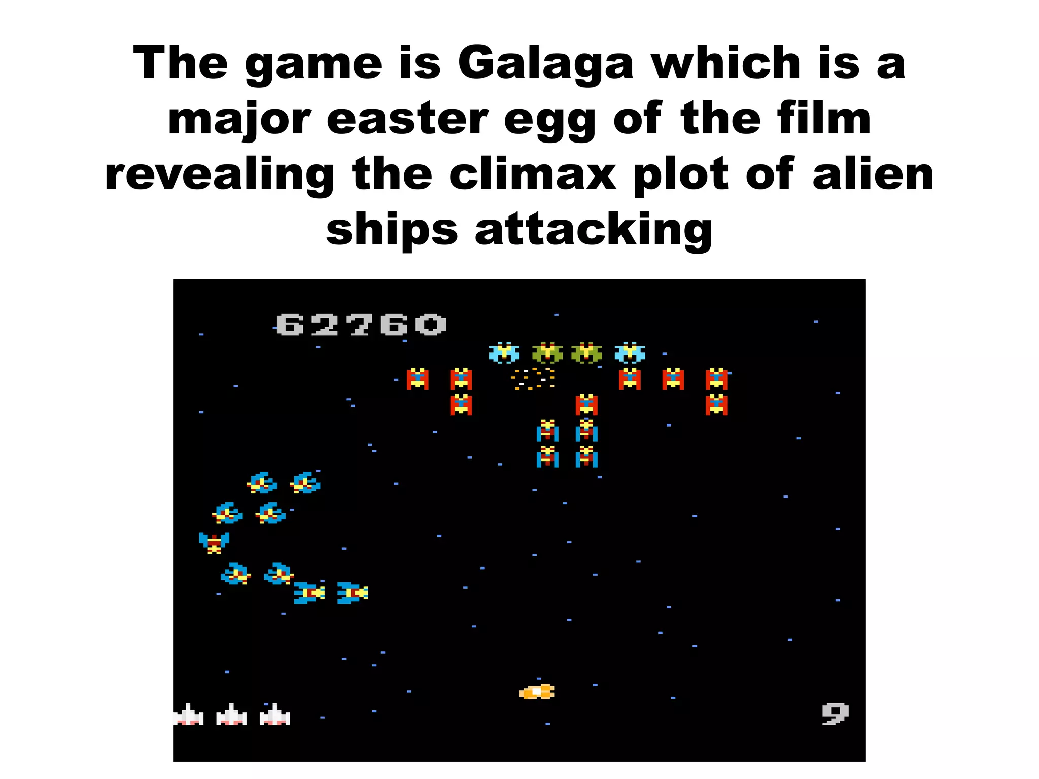 The game is Galaga which is a
major easter egg of the film
revealing the climax plot of alien
ships attacking
 