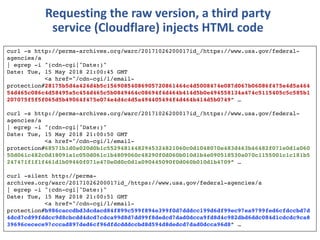 Requesting the raw version, a third party
service (Cloudflare) injects HTML code
curl -s http://perma-archives.org/warc/20...
