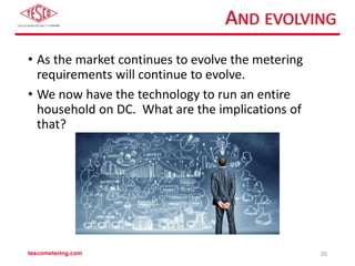 AND EVOLVING
• As the market continues to evolve the metering
requirements will continue to evolve.
• We now have the technology to run an entire
household on DC. What are the implications of
that?
tescometering.com 35
 