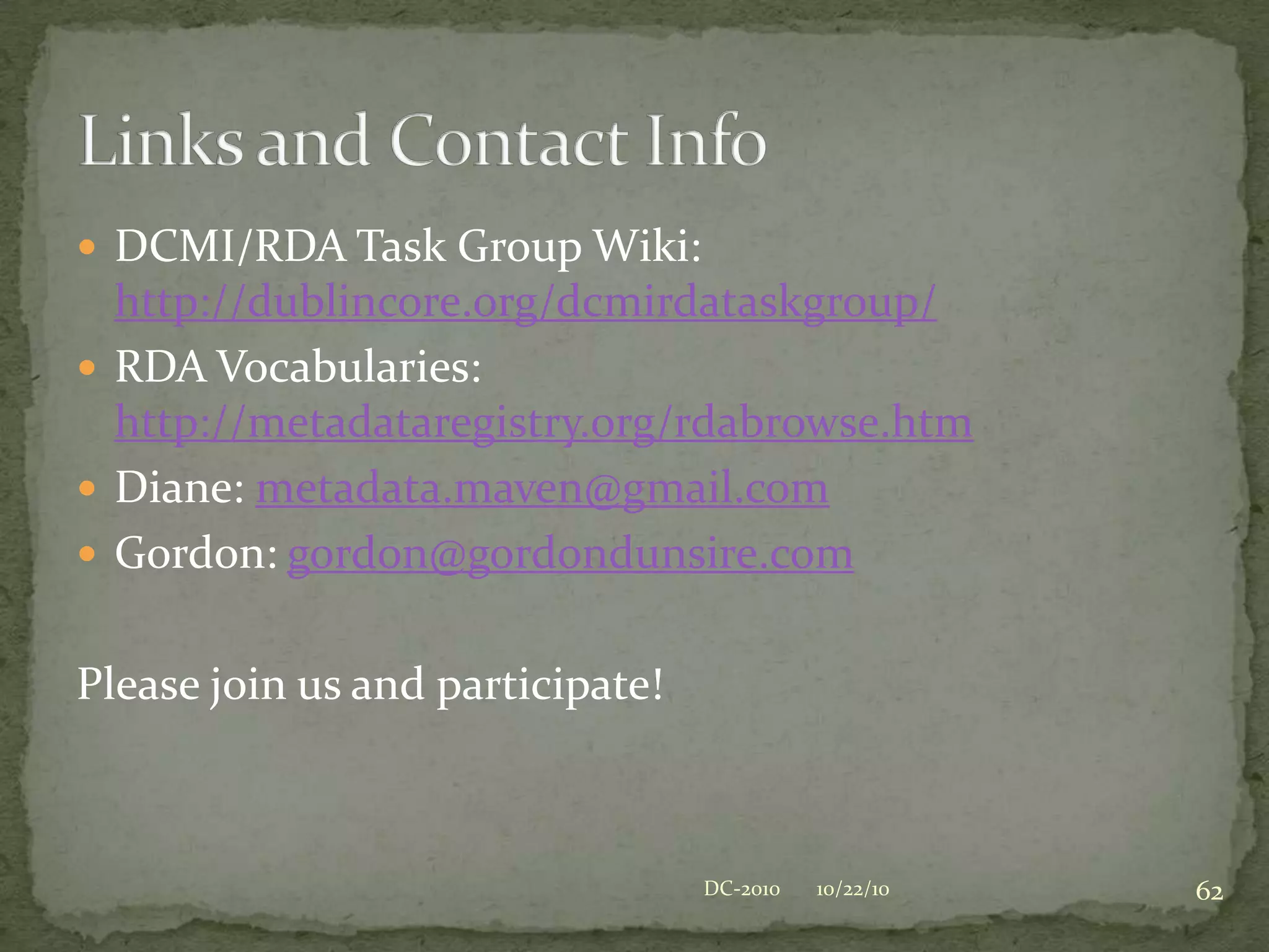 FR namespacesFRBR Review Group decided to declare separate namespaces for FR componentsLength of time since FRBR publicationDependence of FRAD on FRBR, and FRSAD on FRADMight lead to change of earlier semanticsPrevent delay in RDF representation while ... Consolidated model in development Not until after IFLA 2011 (Puerto Rico)