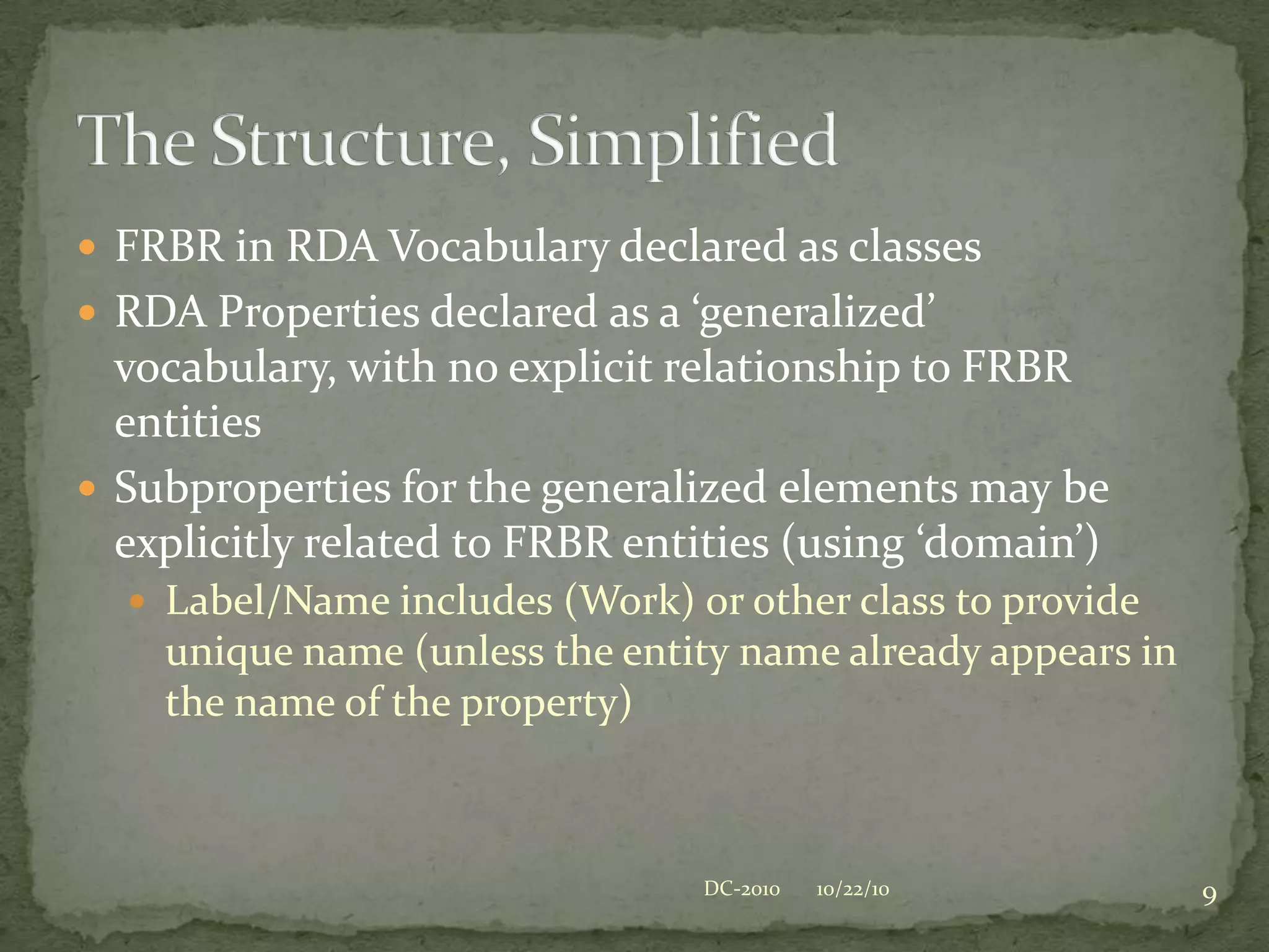 IFLA has followed suit using the Open Metadata Registry to add the ‘official’ FRBR entities, FRAD, and ISBD (more from Gordon about that)